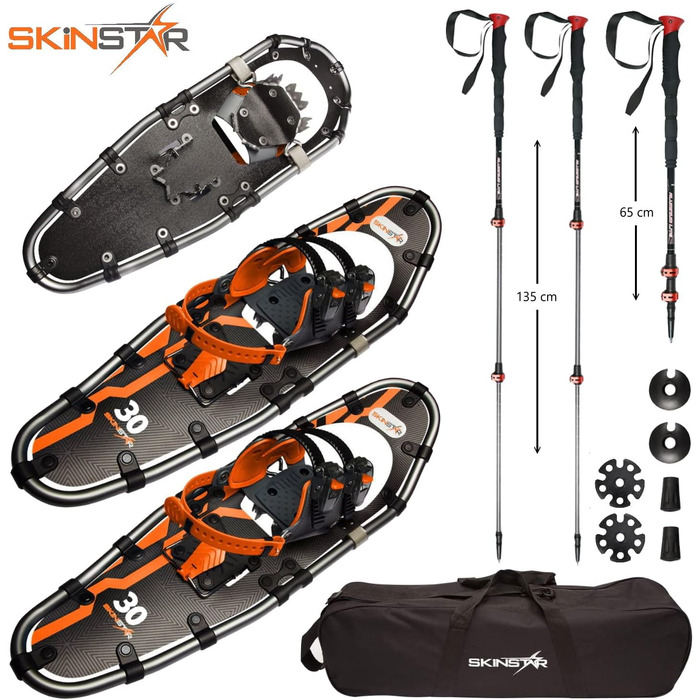 Снігоступи SkinStar 30'' з алюмінієвою рамою, комплект для снігоступінгу, трекінгові палиці, навантаження до 130 кг