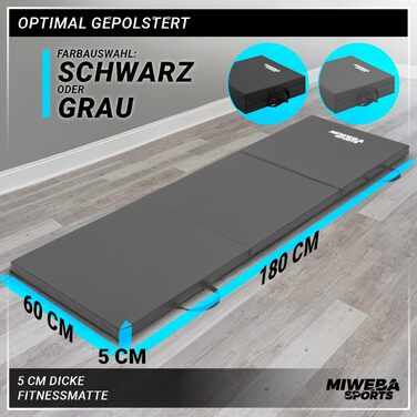 Гімнастичний мат Miweba Sports GM100, складаний, 180x60x5 см, протиковзкий, для фітнесу, йоги, спорту, сірий