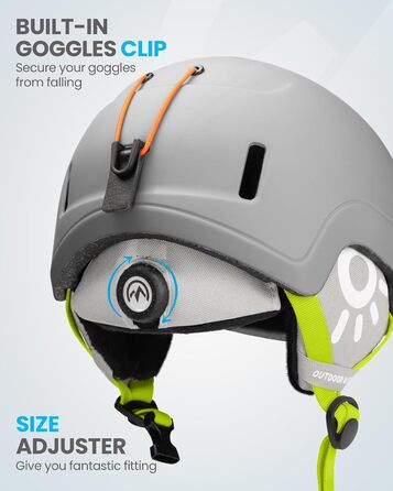 Дитячий лижний шолом і маска OutdoorMaster, сноубордичний шолом із міцної PC-оболонки та EPS-піни, 12 вентиляційних отворів, регульований, сертифікований, для хлопчиків і дівчаток