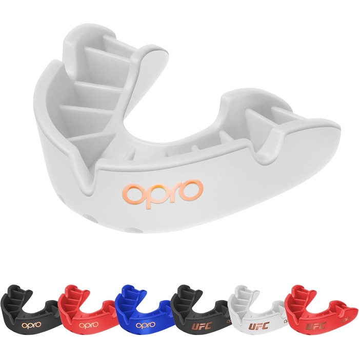 Захист зубів OPRO Bronze – для боксу, єдиноборств, MMA, дорослих та дітей – самоадаптуюча накладна шина для хокею, кікбоксингу, регбі – надійна фіксація – з гарантією від дантиста (білий, дитячий (до 10 років))