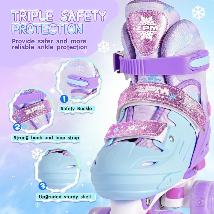 Ролики для дітей 2PM SPORTS: регульовані, рожево-блакитні, для дівчаток-початківців, для катання в приміщенні та на вулиці (M, 32-36 EU)