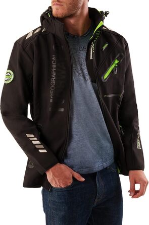 Чоловіча водонепроникна куртка-софтшелл Geographical Norway Royaute з капюшоном, тактичний віндбрейкер для гірських походів та лиж, чорно-зелена, XL