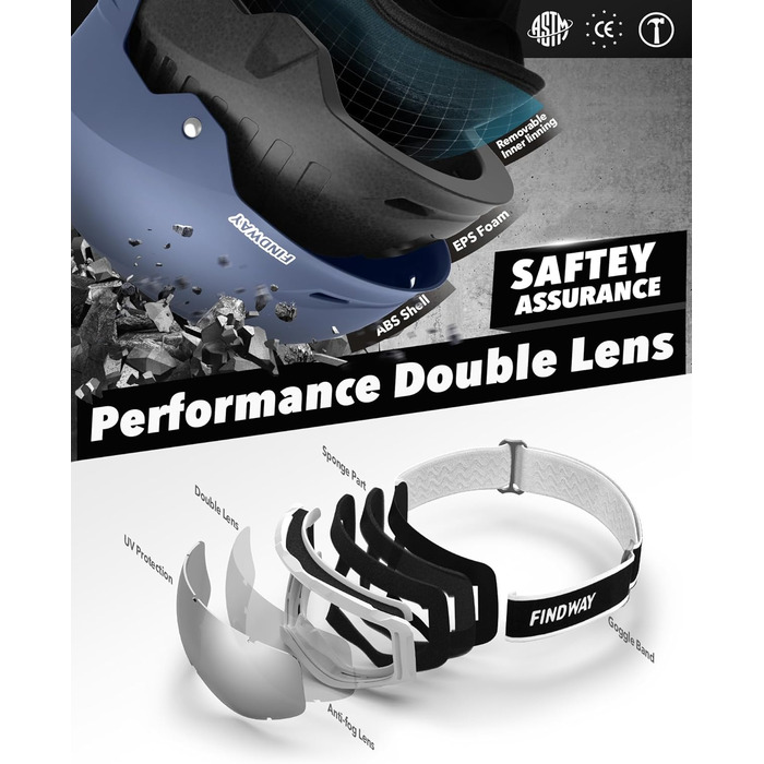 Комплект для сноуборду та лиж Findway: штани та білизна для жінок та чоловіків (L, небесно-блакитний)