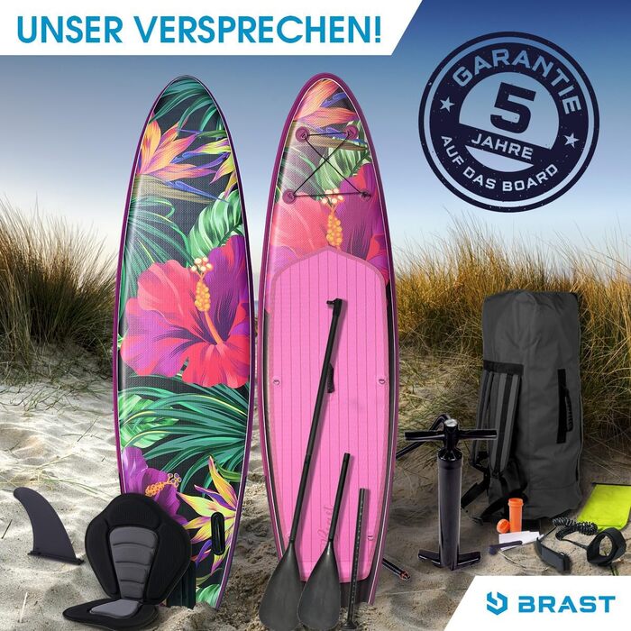 Жіноча надувна SUP-дошка BRAST 300 см з веслом, сидінням-каяком, кріпленням для екшн-камери, ременем на ногу, насосом і рюкзаком — комплект для сапбордингу