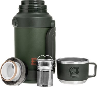 Термос Badger Outdoor Big Boy 1,3 л з нержавіючої сталі, із чайним ситечком, вакуумною ізоляцією, зберігає тепло до 24 годин, з ремінцем для перенесення, оливковий зелений