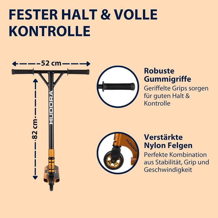 Скутер HUSORA XR-25.1 для трюків та міста: 360° кермо, ABEC 9 підшипники, золотий