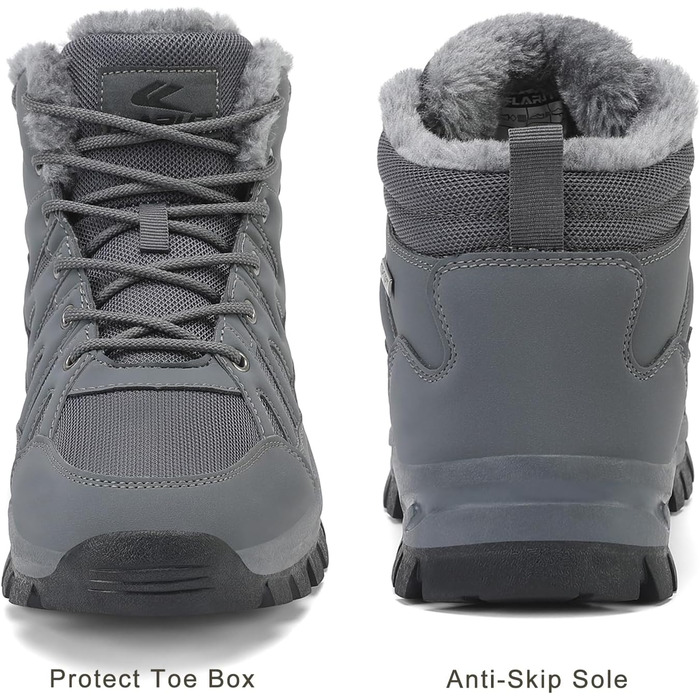 Чоловічі зимові черевики FLARUT: теплі, водонепроникні, для хайкінгу та трекінгу, сірі, 46 EU