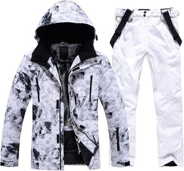 GS SNOWING Комплект чоловічого костюма: куртка та штани, ізольований, водонепроникний, для сноуборду та зимових видів спорту #02 Білий + Білий