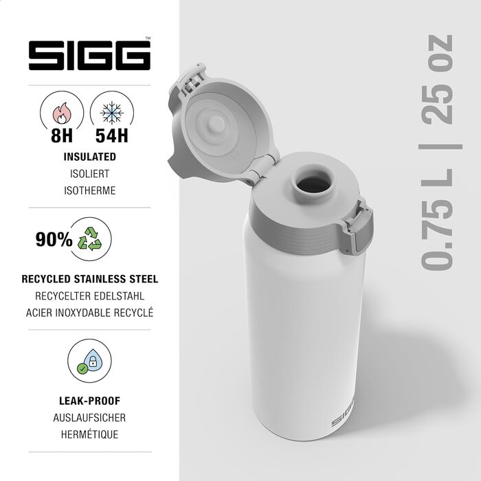 Термос SIGG Shield Therm One 0,75 л, білий, для газованих напоїв, ізольована пляшка з нержавіючої сталі, не протікає, BPA-free, можна мити в посудомийній машині