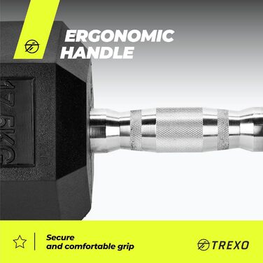 Гантеля TREXO Hex 17,5 кг, гексагональна, гумована, чавунна, для силових тренувань вдома, ергономічна ручка, міцна, універсальна