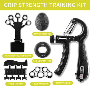 Набір для тренування сили хвата SOLUAME (7 шт.): підручники для пальців, м'ячик для стискання, кільце, регульовані підручники для підручників