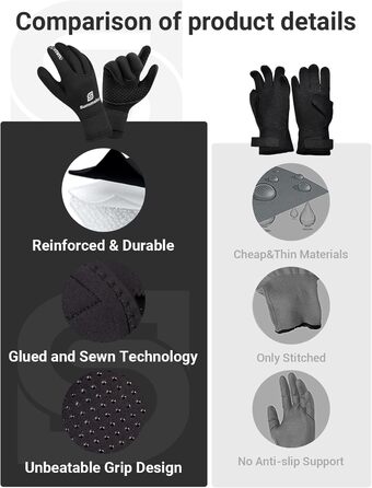 Рукавички з неопрену Sushall для чоловіків, 3 шт. - водолазні рукавички для дайвінгу, серфінгу, снорклінгу (L, чорний)