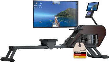 Гребний тренажер Skandika Nemo III Hybrid з водним та магнітним опором | 32 рівня електроніки, 15 програм, до 200 см, сумісний з додатком, дерев'яний | Фітнес-обладнання для дому