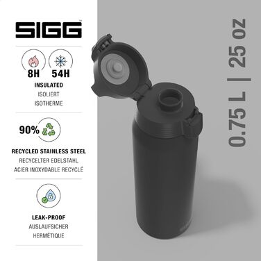 Термос-бутилка SIGG Shield One Black 0,75 л – ізольована, для газованих напоїв, герметична, з нержавіючої сталі, BPA-free, чорна, 90% перероблена сталь