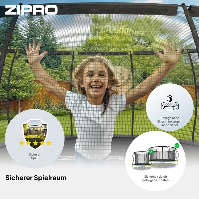 ZIPRO JumpPro Premium Трамплін для дітей Outdoor, садова модель з сіткою, стійкий до погодних умов, захист від УФ-випромінювання, легка збірка, вантажопідйомність до 150 кг, діаметр 252/312/374/435/496 см (10'/12'/15'/17'/20')