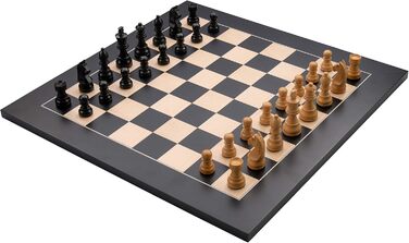 Розкішна шахова дошка з інкрустованого дерева з фігурами, 40×40 см, чорна