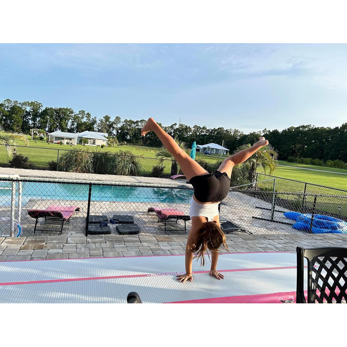 Надувна гімнастична мат для тренувань VOFiTNY (10/20 см товщина, 3/4/5/6 м довжина) для дому, парку та йоги (рожева)