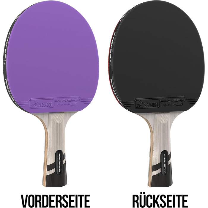 PRO SPIN Столовий тенісний набір - Carbon Profischläger, преміум-якість, висока точність, спін-гума, товщина гуми 2.0 мм, захисний чохол, синій/фіолетовий (2 шт.)