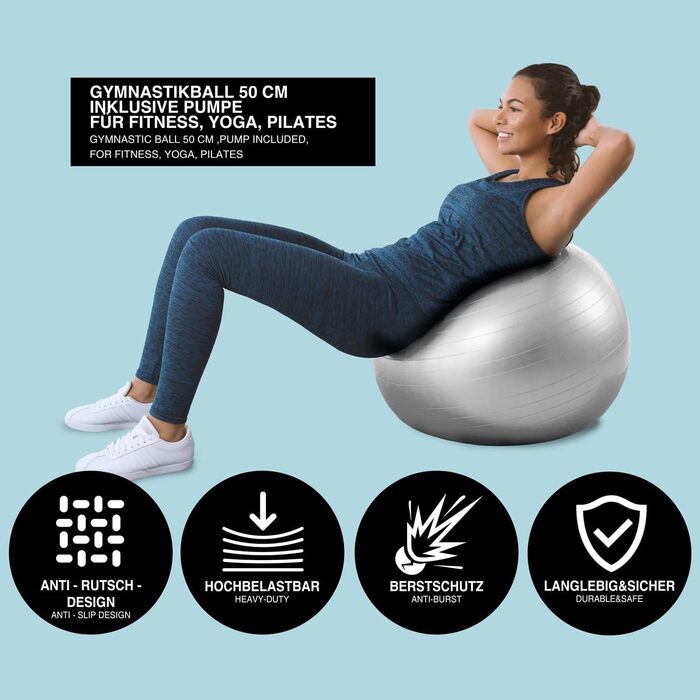 Фітнес-м'яч Body & Mind 50 см з насосом: для йоги, пілатесу та фітнесу