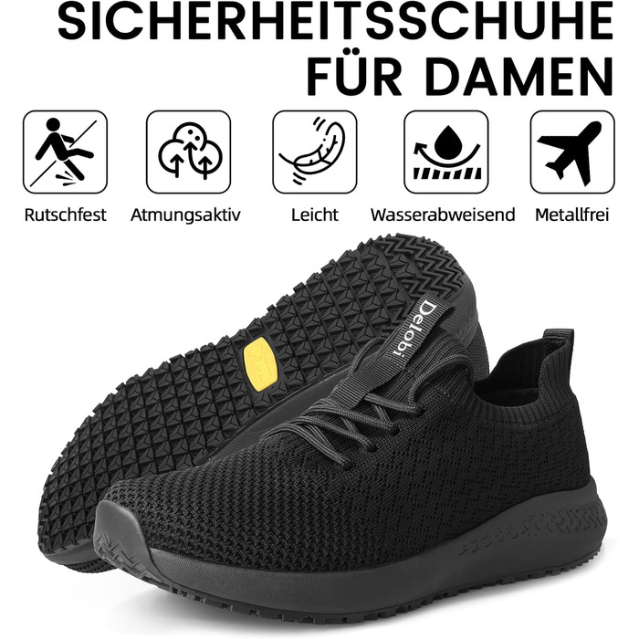 Кухонні черевики для жінок: дихаючі, антиковзкі, зручні, для ресторану, лікарні, догляду. Безпечні черевики з неслизькою підошвою, чорні, 43 EU