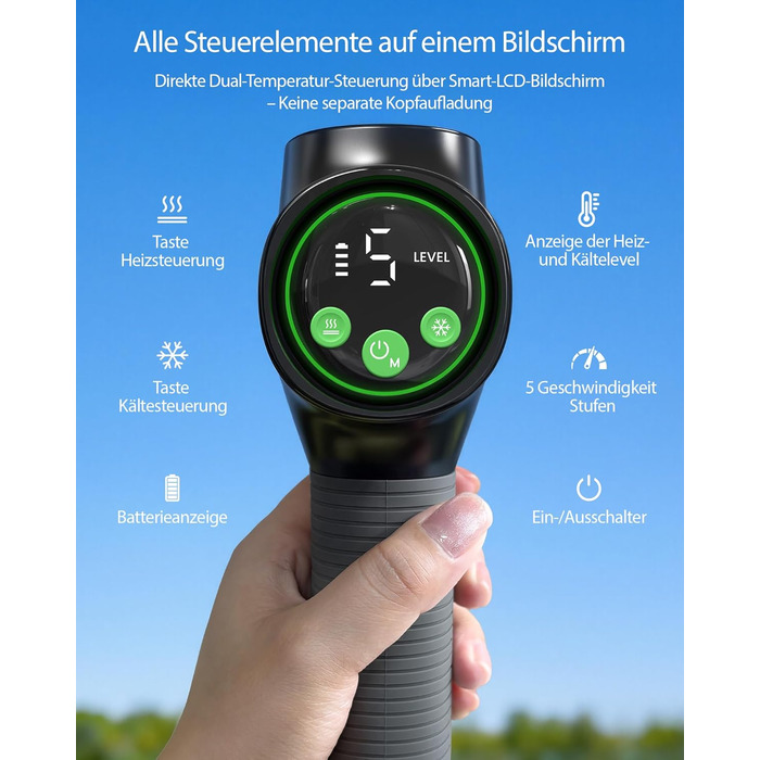 Масажер для тіла з охолодженням та підігрівом, тихий масаж глибоких м'язів проти болю в шиї та спині, LCD дисплей, ергономічний ручний масажер для дому та фітнесу, з сумкою