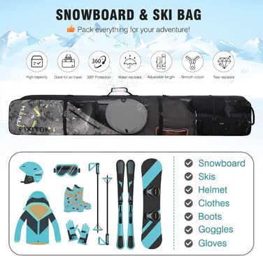 Чохол для сноуборду Flamingo з регульованою довжиною (157-181 см), водонепроникний, з повним захистом для борду, черевиків, одягу, шолому та спорядження