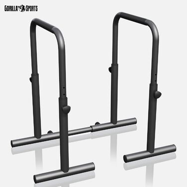 GORILLA SPORTS® Бруси для віджимань та діпів, регульовані, 80-100 см, нековзні, сталь, до 500 кг, чорні – паралети, станція для діпів, обладнання для калістеніки для дому