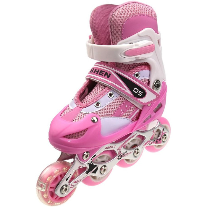 Дитячі ролики Supfine – зручні ролики з підсвічуванням, регульовані розміри 31-38, для дівчаток та хлопчиків (рожеві, S:31-34)