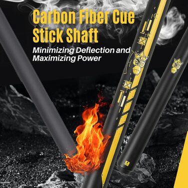 PODAYUDE Білліардний кий для стрибків та руйнування з карбону, 3 частини, 12.9 мм наконечник, 19 oz, чорний/жовтий