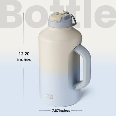 Термос-пляшка BOTTLE BOTTLE 1,8 л з трубочкою, подвійна кришка, спортивна вакуумна пляшка з нержавіючої сталі з ручкою, сіро-блакитна