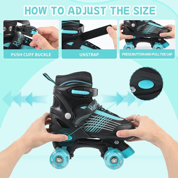 Роликові ковзани Runcinds для дітей, регульовані, 4 розміри (35-39 EU), 215-245 мм