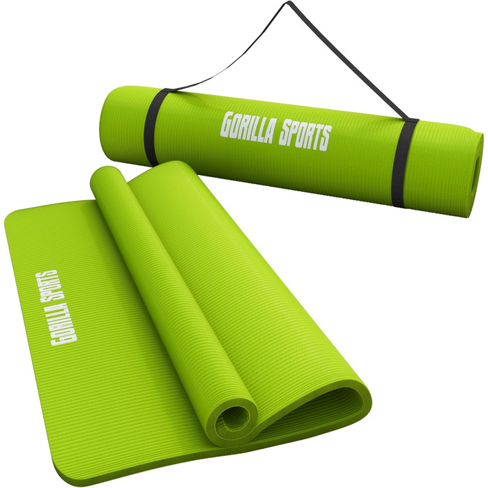 Йога мат GORILLA SPORTS® 190x100x1.5 см з ручним ременем, антислизька, без фталатів, для фітнесу та тренувань