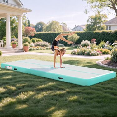 Накидка-матрац для гімнастики DWVO Air Matte Track, 4м, з повітряним насосом, зелений, з карбоновими боковинами