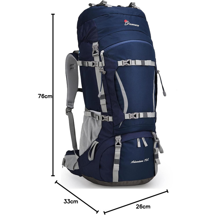 Туристичний рюкзак MOUNTAINTOP 70L з внутрішнім каркасом, з дощовиком, для походів, кемпінгу та подорожей, чоловічий та жіночий