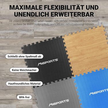 Набір захисних пазл-матів для підлоги MSPORTS Premium (8 шт, 3.2 м²) — протиковзаючий килимок для йоги, фітнесу та тренувань у домашньому залі, дизайн під світле дерево