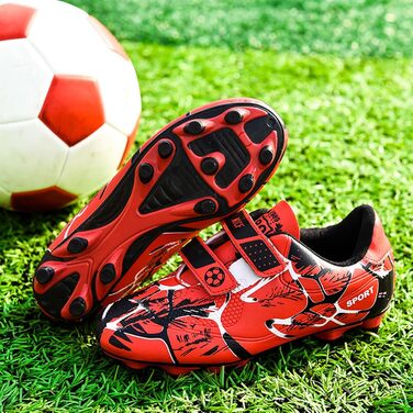 Дитячі футбольні бутси Kinder - червоні, унісекс, з кріпленням на липучці, для тренувань та гри на траві, розмір 34 EU