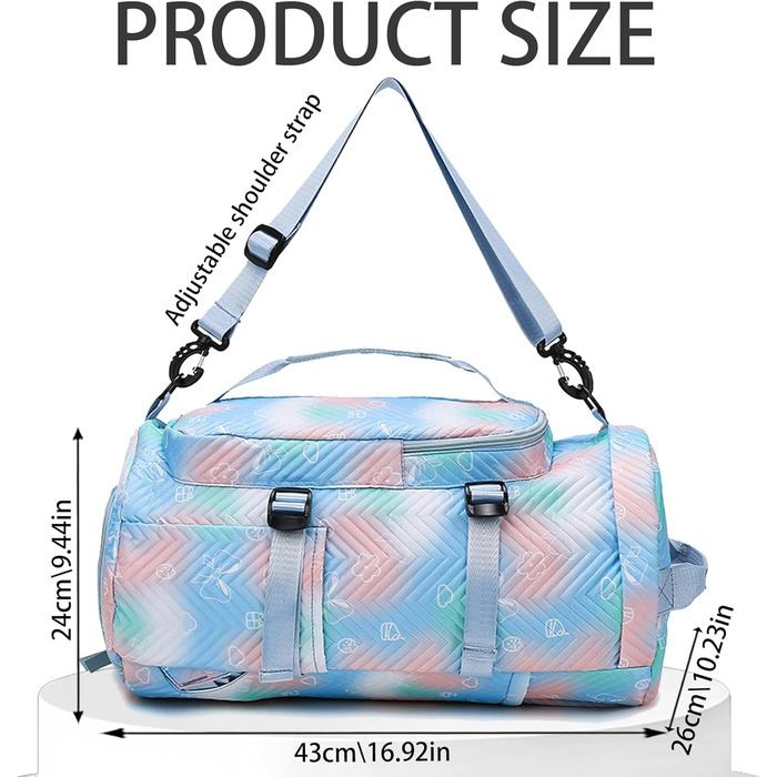 Спортивна сумка AUNGKWANG для дівчаток, водонепроникна, з відділенням для взуття та мокрих речей (Рожева/Блакитна)