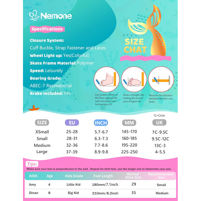 Роликові ковзани Nemone для дівчаток, розміри 37-39 EU, блакитний/фіолетовий, для катання в приміщенні та на вулиці