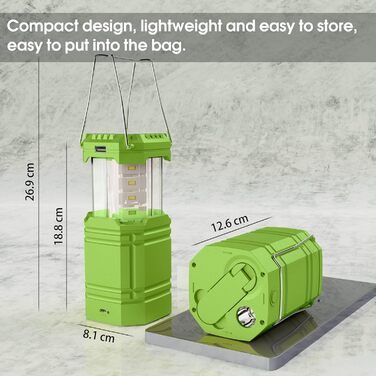 Сонячна кемпінгова лампа з ручним заводом, LED ліхтарик, 3000mAh Power Bank, водонепроникна для кемпінгу та подорожей (зелена)