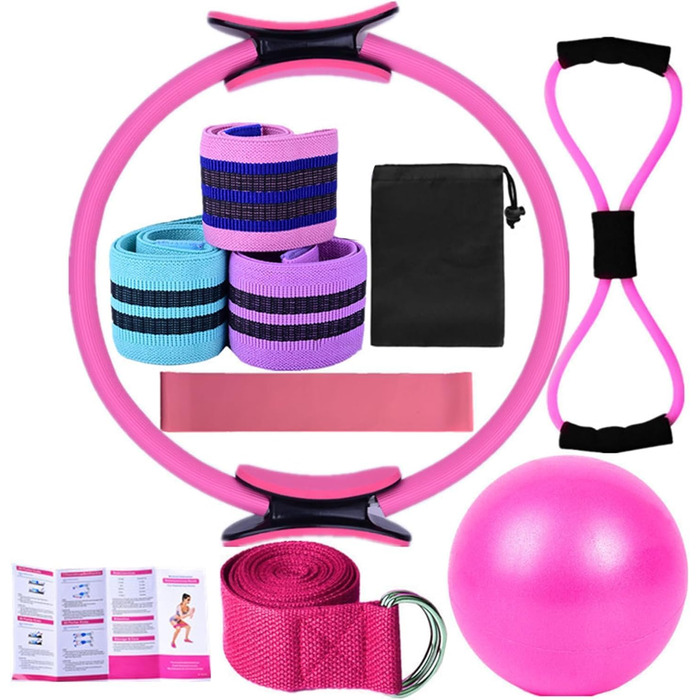 Набір для пілатесу HoldOneLight для жінок: кільце, фітбол 25см, гумки Booty & Figure-8, повний комплект для фітнесу, рожевий