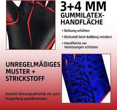 Футбольні воротарські рукавички Torwarthandschuhe для дітей та дорослих, розміри 6-10, червоні