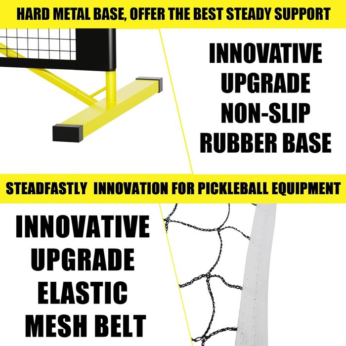 PickleTech М'яка портативна сітка для піклболу Slim 4.0-6,7 м - сітка для турнірів - міцна - з сумкою - професійне обладнання для піклболу - комплект для ігрового поля (22FT-4.0 Slim-Жовтий)