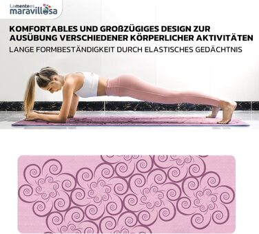 Килимок для гімнастики та йоги LA MENTE ES MARAVILLOSA з неслизькою поверхнею, сумкою та електронною книгою з вправ. Посилений, з TPE, 183x61 см (рожевий+синій)