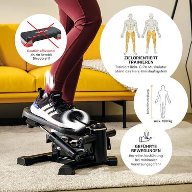 Міні-степер SportPlus 2-в-1: Swing та Up-Down, до 100 кг, чорний, з міцними гідравлічними циліндрами