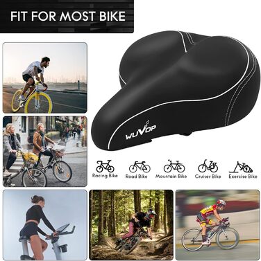 Широке велосипедне сідло Oversized для жінок та чоловіків. Комфортне, універсальне сідло з водонепроникним покриттям та світловідбиваючою смугою. Підходить для Peloton, тренажерів, круїзерів та міських велосипедів (чорний/білий)