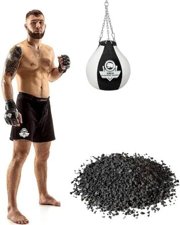 Підвісна боксерська груша DBX Bushido 15 кг з гумовою крихтою, чорна/біла, для дорослих, з ланцюгами – Боксерський мішок, пунчбол, обладнання для боксу
