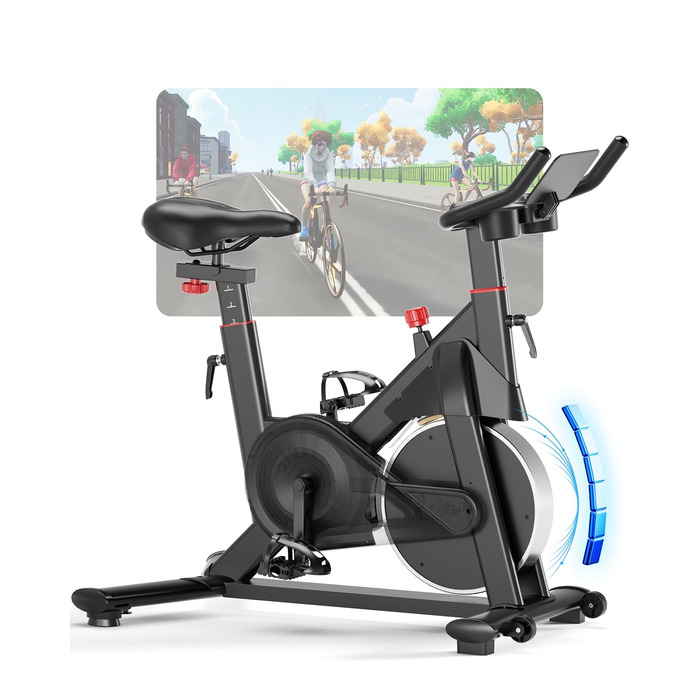 Велотренажер для дому Superun з APP, магнітний опір, 15 кг маховик, ультратихий, чорний