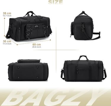 Спортивна сумка для подорожей BAGZY 70л, велика водонепроникна дорожня сумка-чохл для чоловіків та жінок, сумка-вікенд для залу, кемпінгу та відпустки (Сіра)