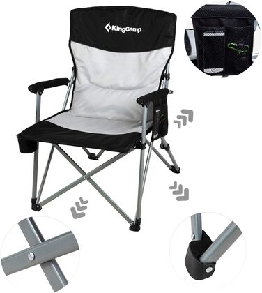 Складний туристичний стілець KingCamp XL з підлокітниками, сталевий, 136 кг