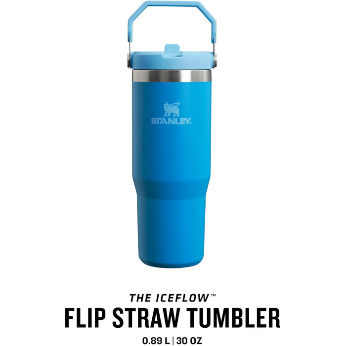 Термокружка Stanley Flip Straw 0.89 л з трубочкою, синя, BPA Free, для спорту та води, тримає холод 12+ годин, можна мити в посудомийній машині